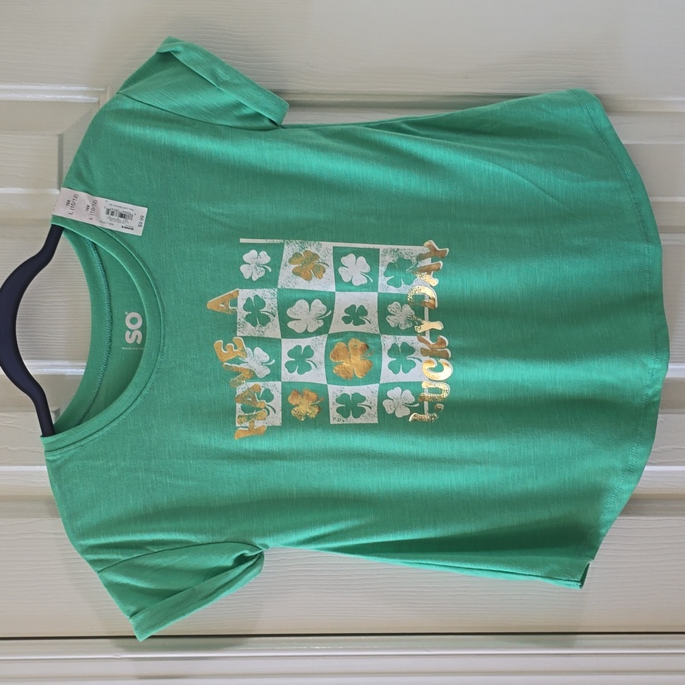 SO BRAND GIRL'S GREEN ST. PATRICKS DAY "HAVE A LUCKY DAY" TEE SIZE SMALL